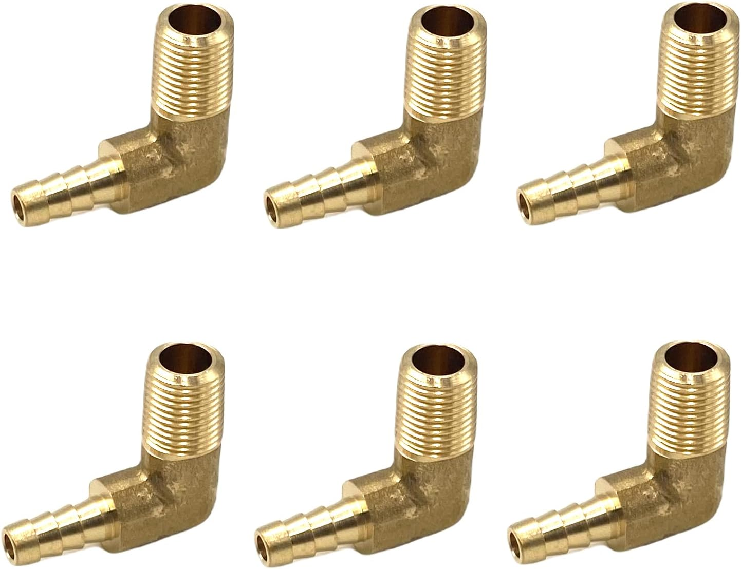 6 Pcs Brass 90° Hose Barb Fittings, 1/8
