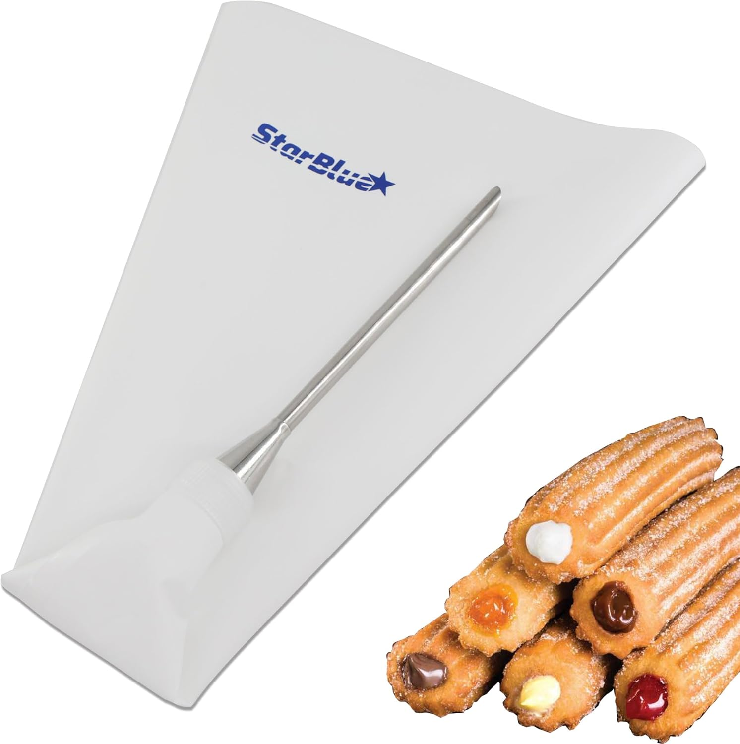 Churro Donut Filler by Starblue - Reusable Piping Bag and Nozzle with Large Needle Injector, Best Fit with Churrera Churro Maker
