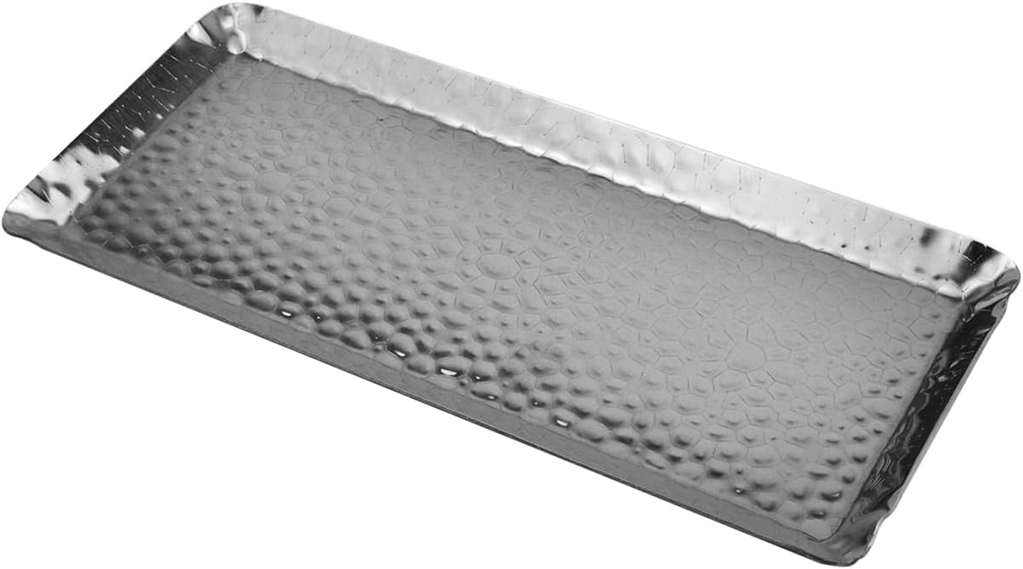 Hammered Rectangular Tray,Stainless Steel Decorative Tray,Silver Serving Trays,Serving Platter Small Storage Tray(10-Inch by 4-Inch)