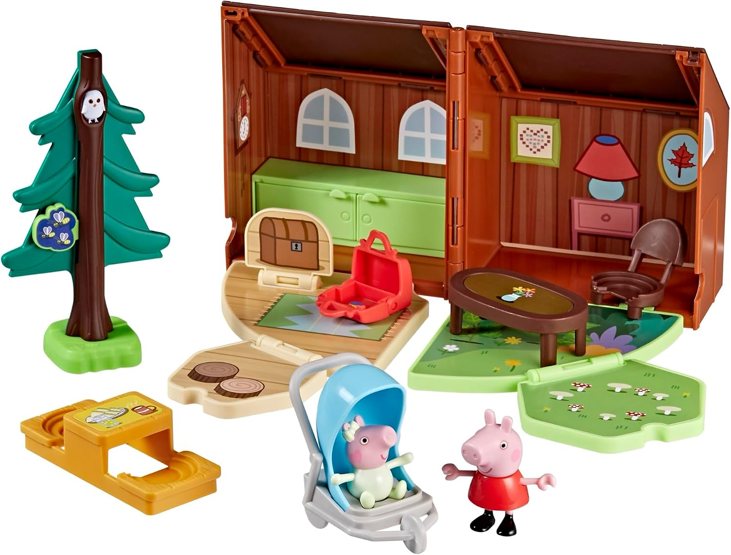 Peppa'S Travels: Cabin Adventure Playset with Fold-Up House and 2 Figures, Includes Baby Evie, Preschool Toys for Girls and Boys 3+