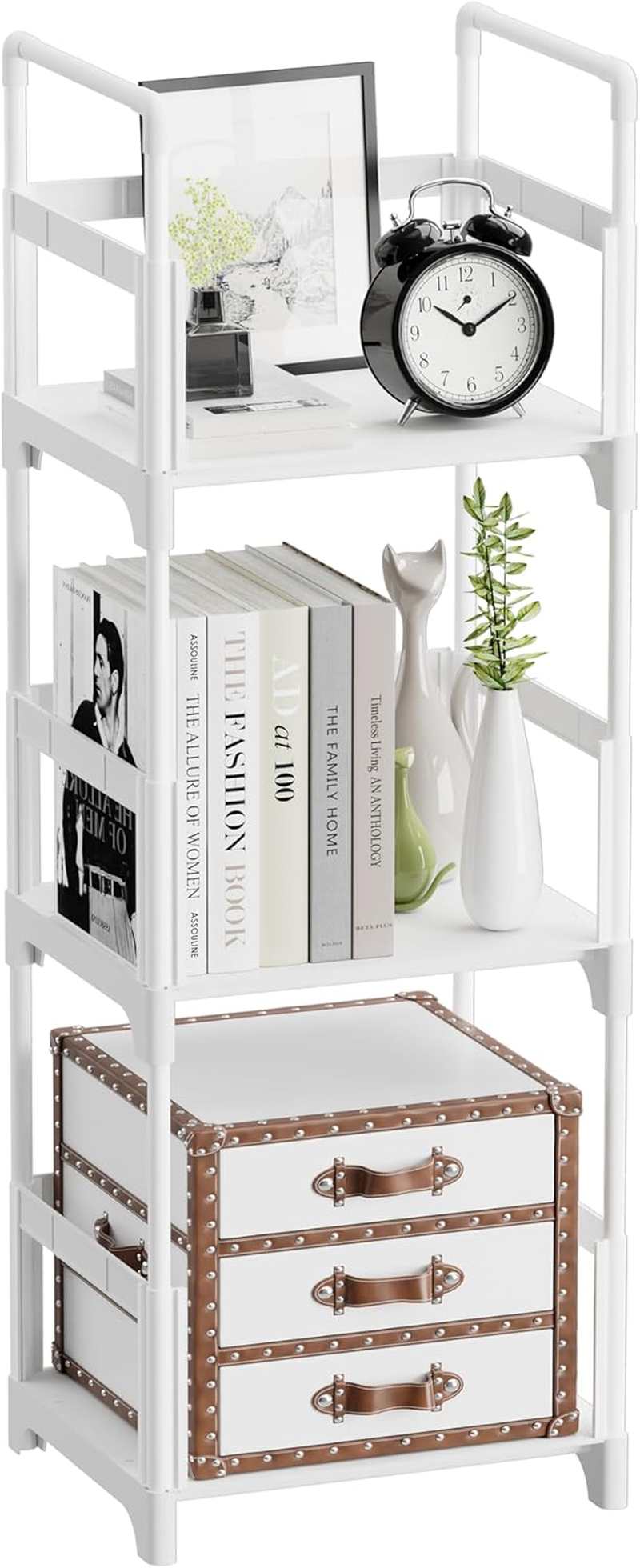 3 Tiers Small Bookshelf Book Shelf White Kids Bookcase Mini Short Book Rack Storage Organizer Easy Assemble, Sturdy