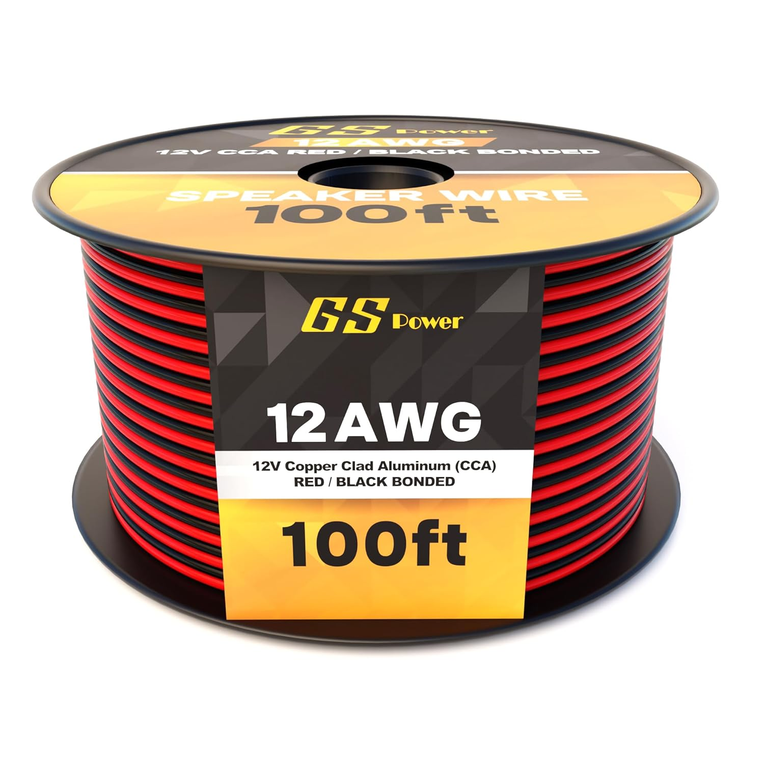 GS Power 12 Gauge Wire - 100 Foot Copper Clad Aluminum Cable Roll, Red & Black Bonded Wiring for Outdoor Speaker, Automotive Radio or Home Theater