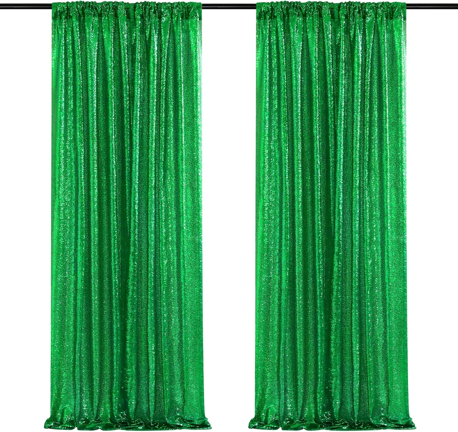 Green Sequin Backdrop Curtains-2 Panels 2Ftx8Ft Green Backdrop for St Patricks Day, Glitter Party Decorations Background Drapes for Wedding Birthday Anniversary Graduation Photo Booth Decor