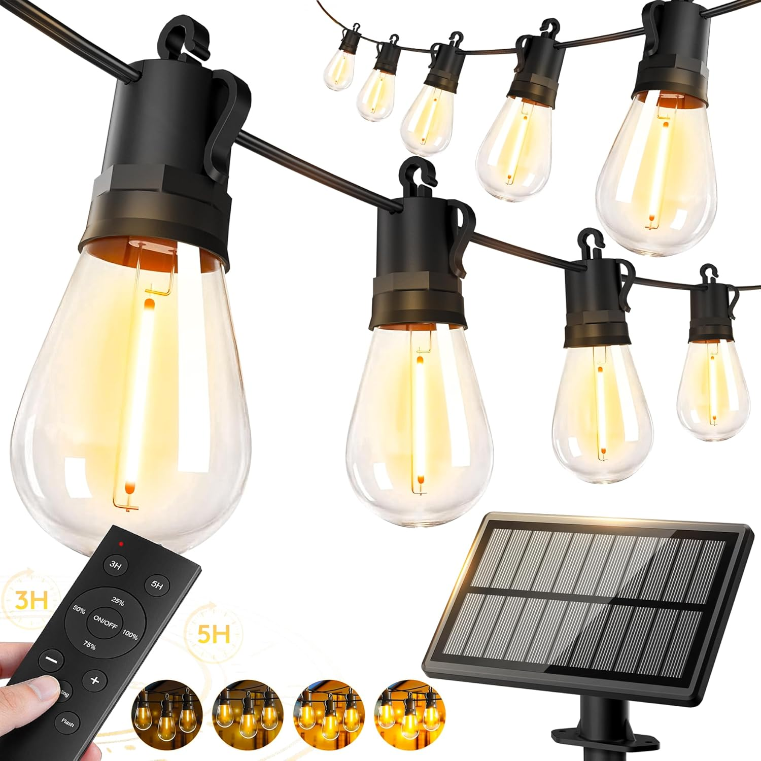 50Ft Solar Powered Lights Outdoor - Waterproof String Light outside Patio