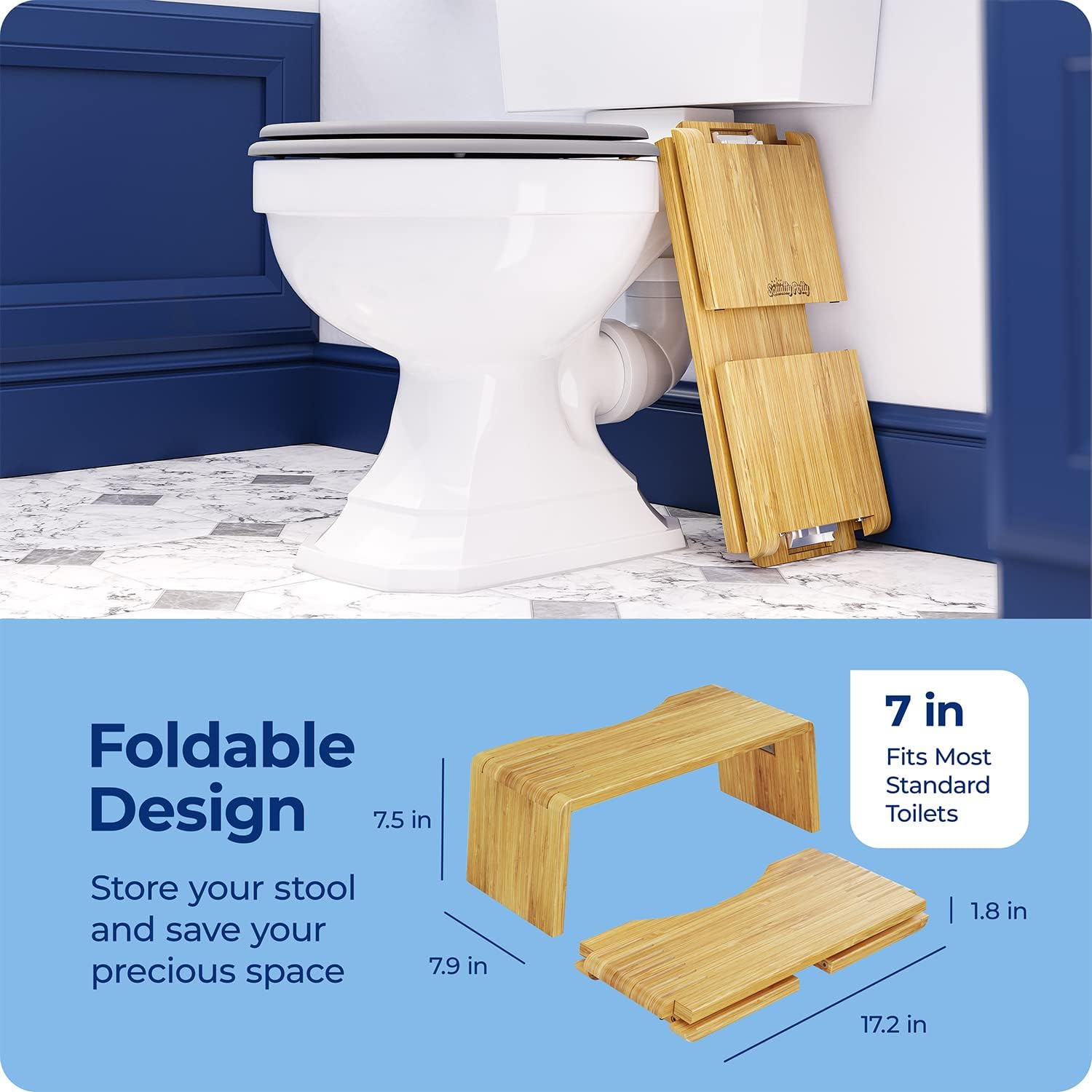 Squatty Potty Oslo Folding Bamboo Toilet Stool – 7 Inches Collapsible Bathroo... - Picture 7 of 13