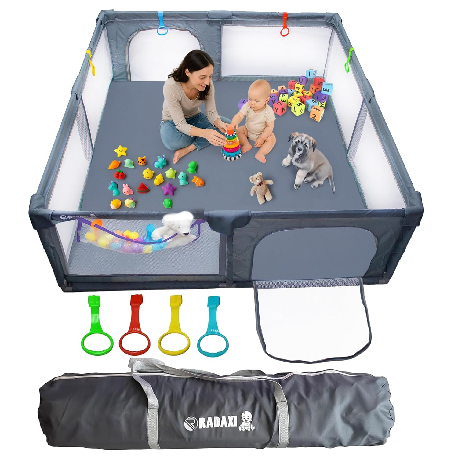 Baby Playpen 71X59 Inch Large Playpen for Babies and Toddlers Baby Playard with Zipper Gates Safety Fence Play Pen Play Yard with Soft Breathable Mesh Indoor & Outdoor Kids Activity Center Dark Gray