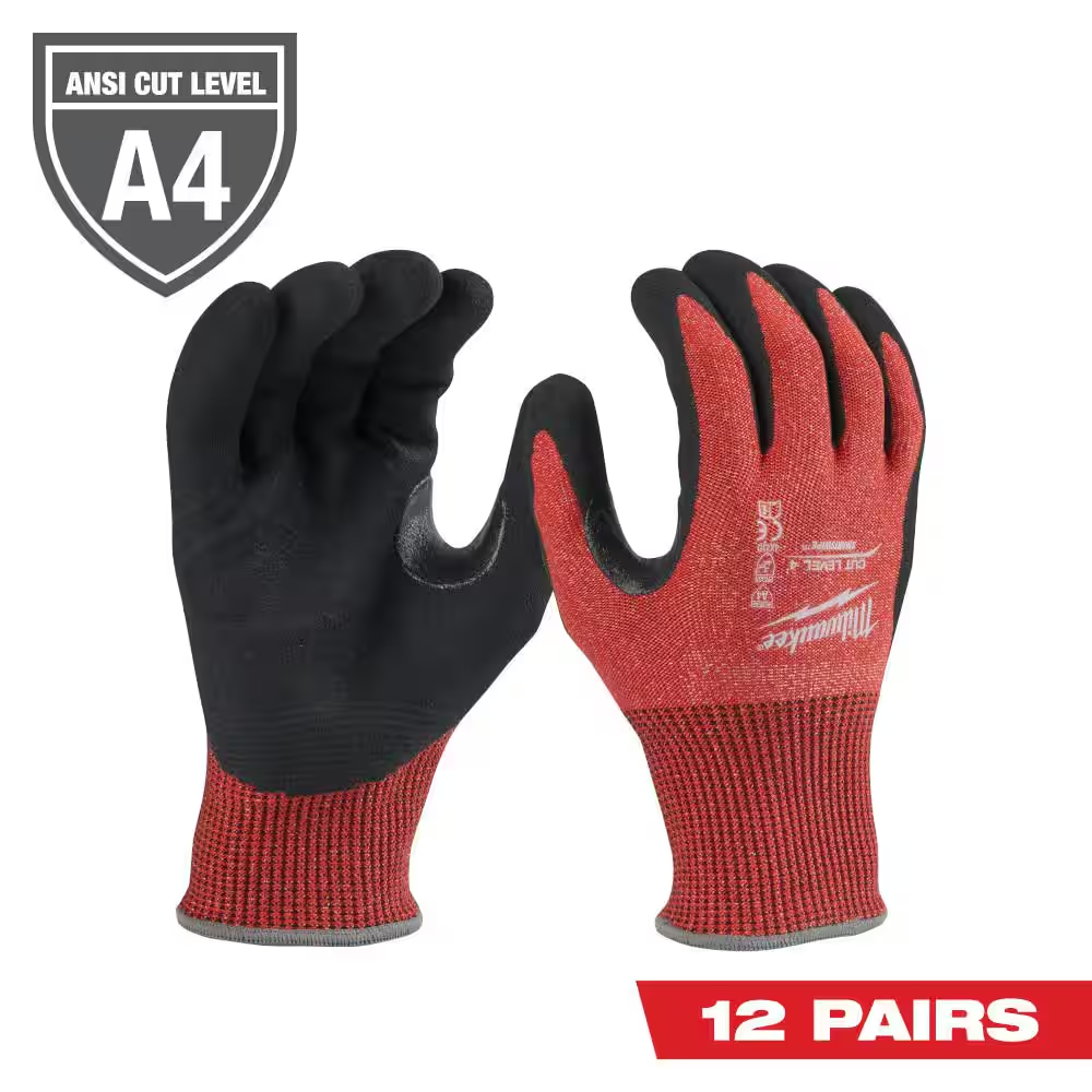 Xx-Large Red Nitrile Level 4 Cut Resistant Dipped Work Gloves (12-Pack)