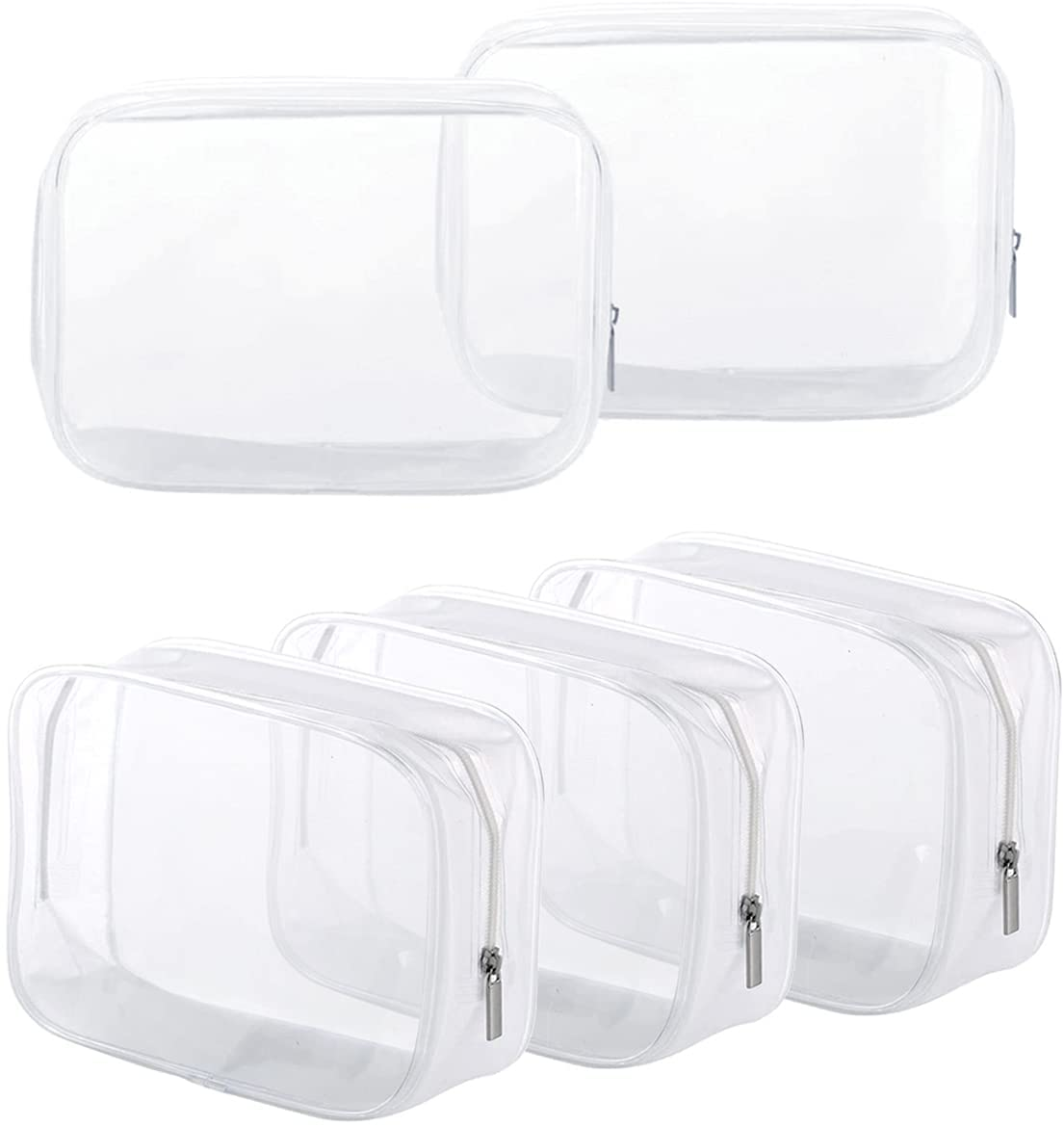 5 Pack Clear Plastic Zippered Toiletry Carry Pouch TSA Approved Toiletry Bag Portable Cosmetic Makeup Bag for Vacation, Bathroom and Organizing (White, Small)
