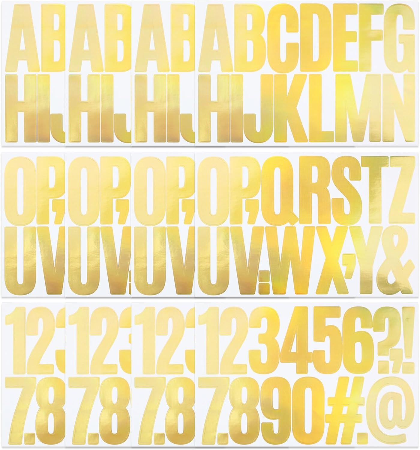 12 Sheets Letter Number Stickers, 3 Inch Vinyl Alphabet Sticker, Self-Adhesive Punctuation Letter Number for Mailbox, Scrapbooking, Decoration, Craft, Arts, DIY, Decor - Gold