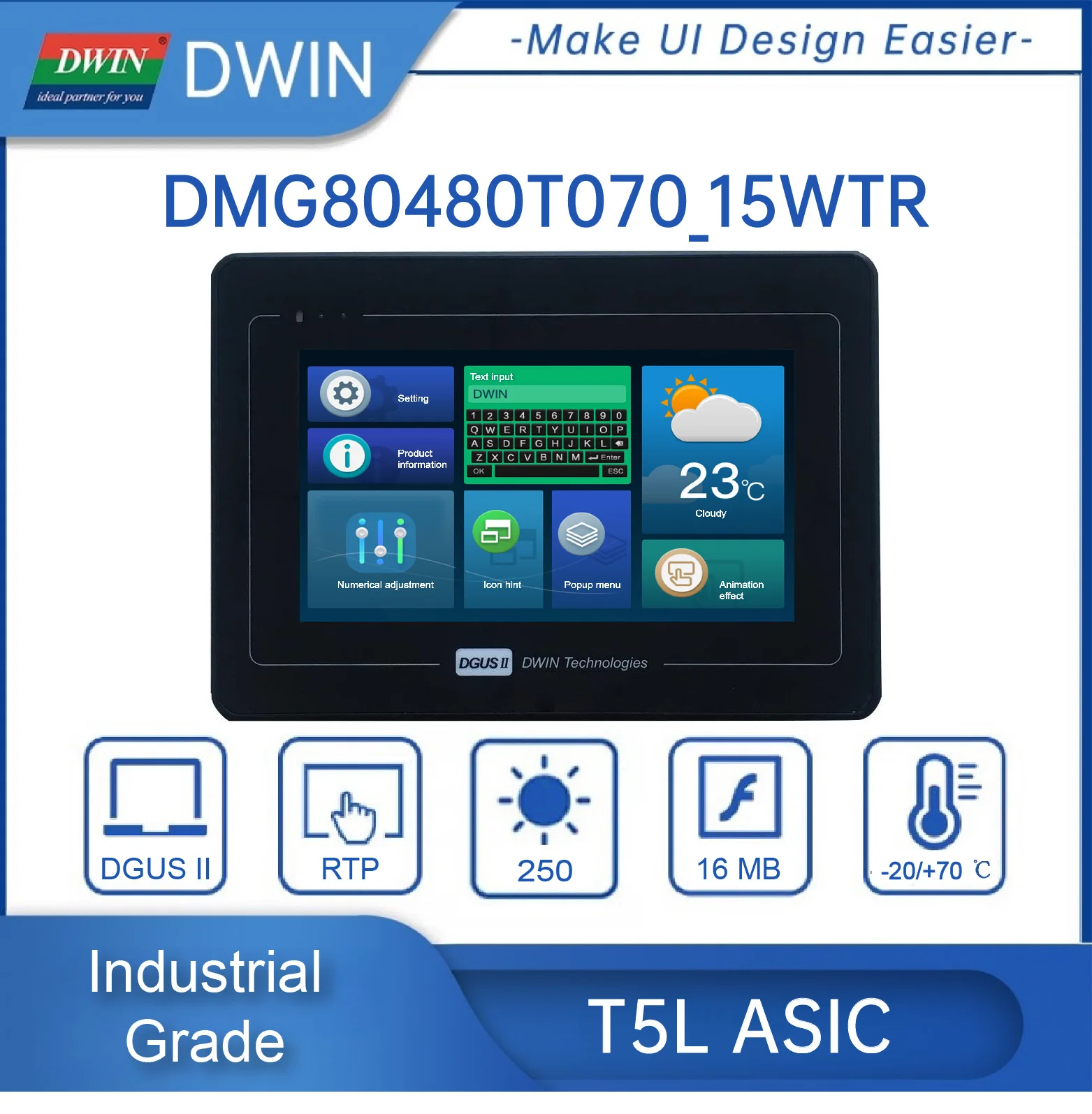 7.0 Inch 16.7M Colors TN Display TFT LCD Touch Screen Module With 800*480 Resolution Serial Port DMG80480T070_15W HMI