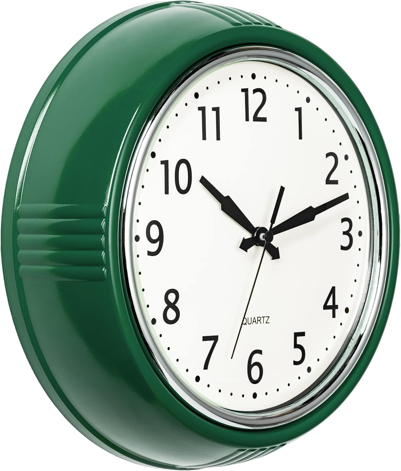 Retro Wall Clock 12 Inch Hunter Green Kitchen 50'S Vintage Design round Silent Non-Ticking Quartz Battery Operated Clocks for Home Office School Classroom Kids Bedroom Living Room