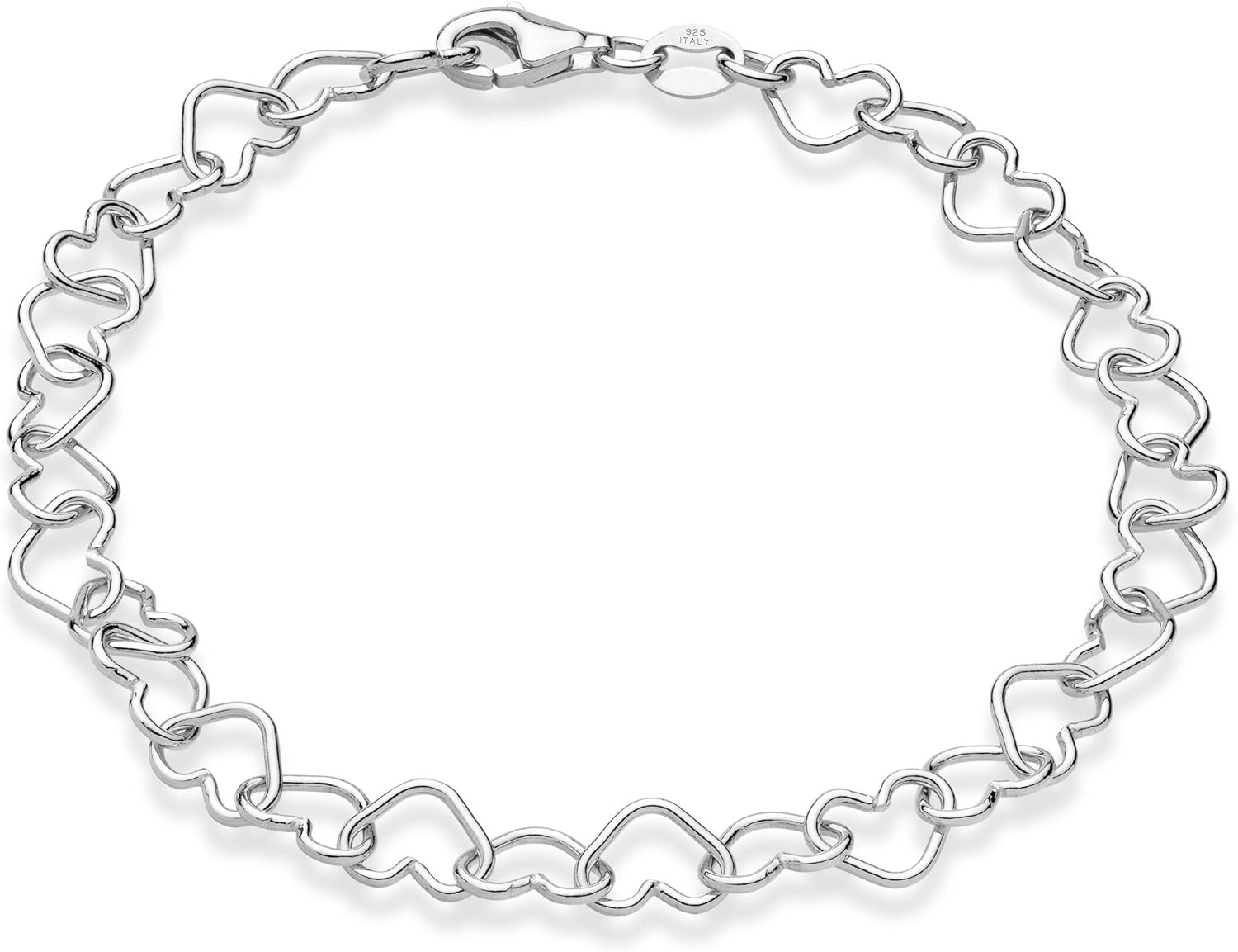 925 Sterling Silver Italian 5Mm Heart Link Chain Bracelet for Women, Made in Italy