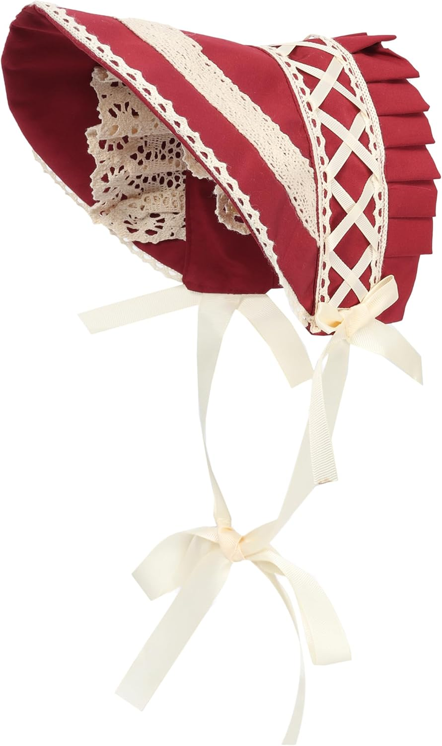 FURPHI Victorian Bonnet Colonial Pioneer Hat with Lace Tea Party Costume Sun ... - Picture 8 of 16