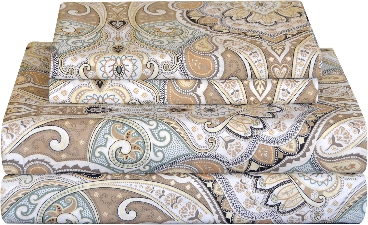 Pointehaven Bedding 4 Pieces Queen 100% Cotton Percale Sheets- Printed Bed Sheet & Pillowcase Sets- Soft Cotton Bed Sheets Set- Fits Mattress 19 Inches Deep Pocket (Queen, Cedar)