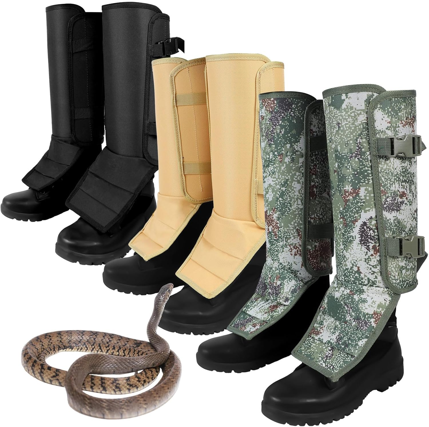 3 Pairs Snake Gaiters for Hunting, Waterproof Leg Guards, Proof Gaiters for Hiking, Bite Protection for Shin Lower Legs, Adjustable Size for Men and Women