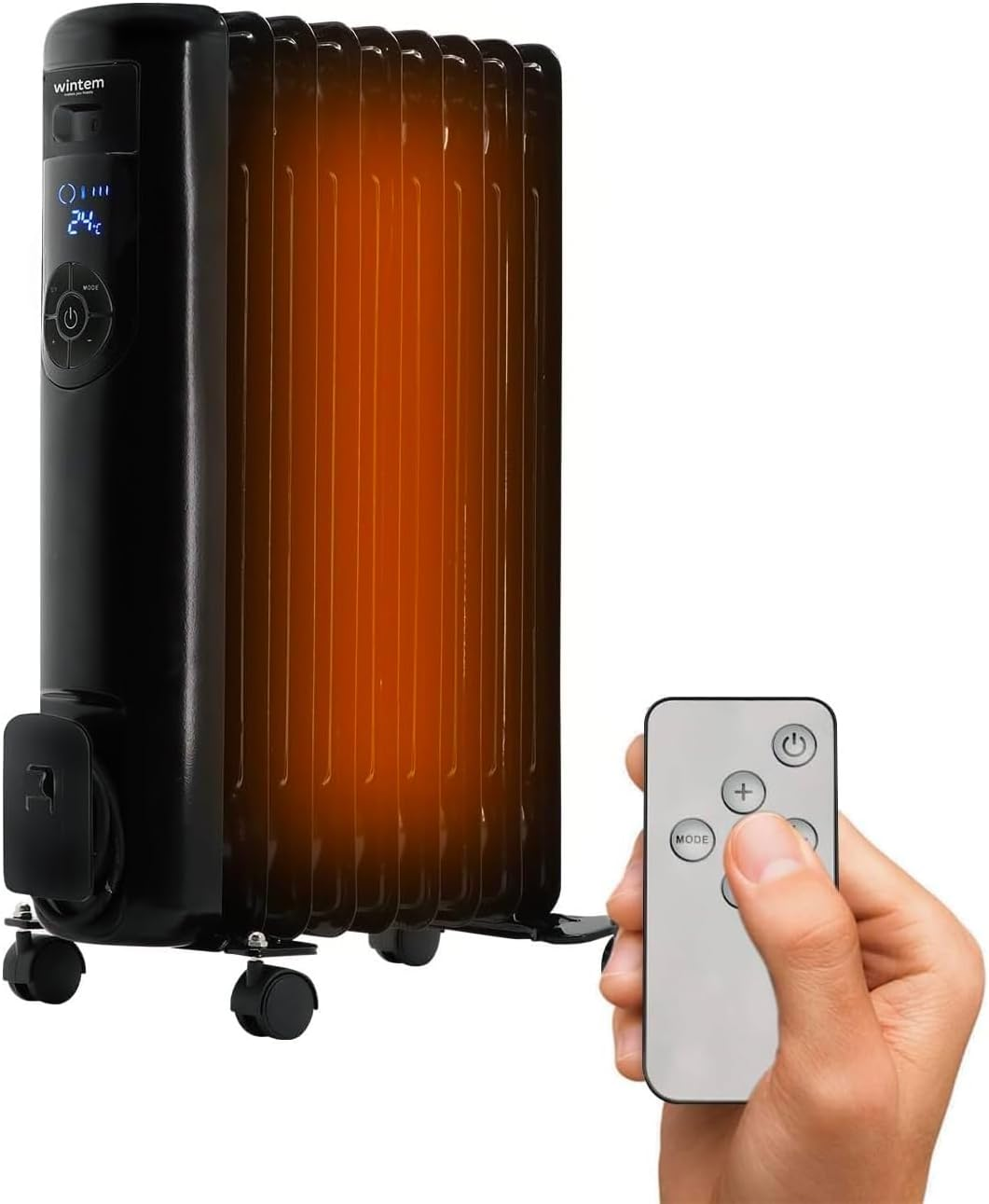 Radiatore Ad Olio Elettrico 1500W – Stufa Elettrica Basso Consumo Con Telecomando - Termosifone Elettrico 9 Elementi, Ruote E Manico – 13X42,5X60Cm