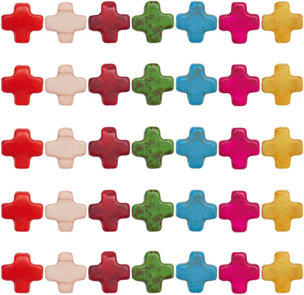 1 Box 250Pcs Cross Beads Mini Small Colorful Cross Charms Bulk Easter Synthetic Turquoise Stone Cross Bead Tiny Pocket Crosses Crucifix Loose Spacer Beads for Jewelry Making Beading Kits