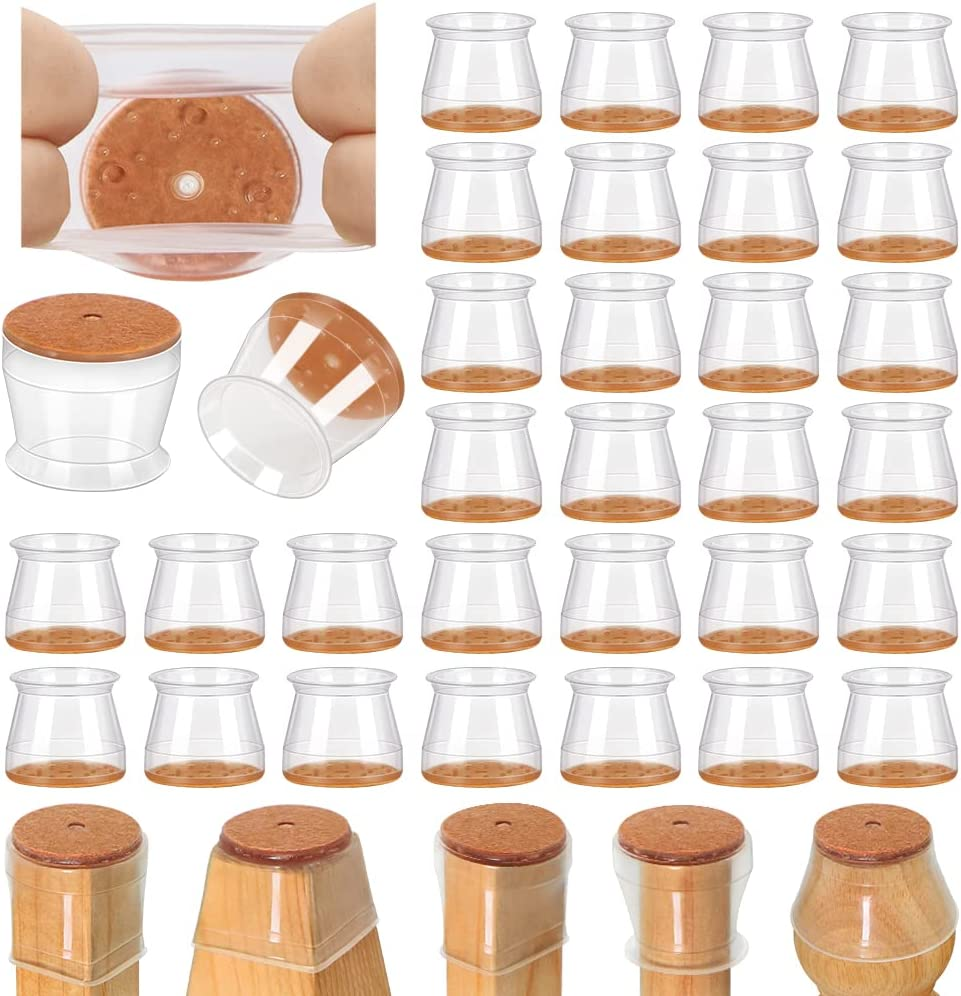 32 Pcs Chair Leg Floor Protectors for Hardwood Floors Silicone Covers to Protect Wood Tile Floors Scratches Felt Pads Furniture Leg Caps No Noise(Fit:1.3