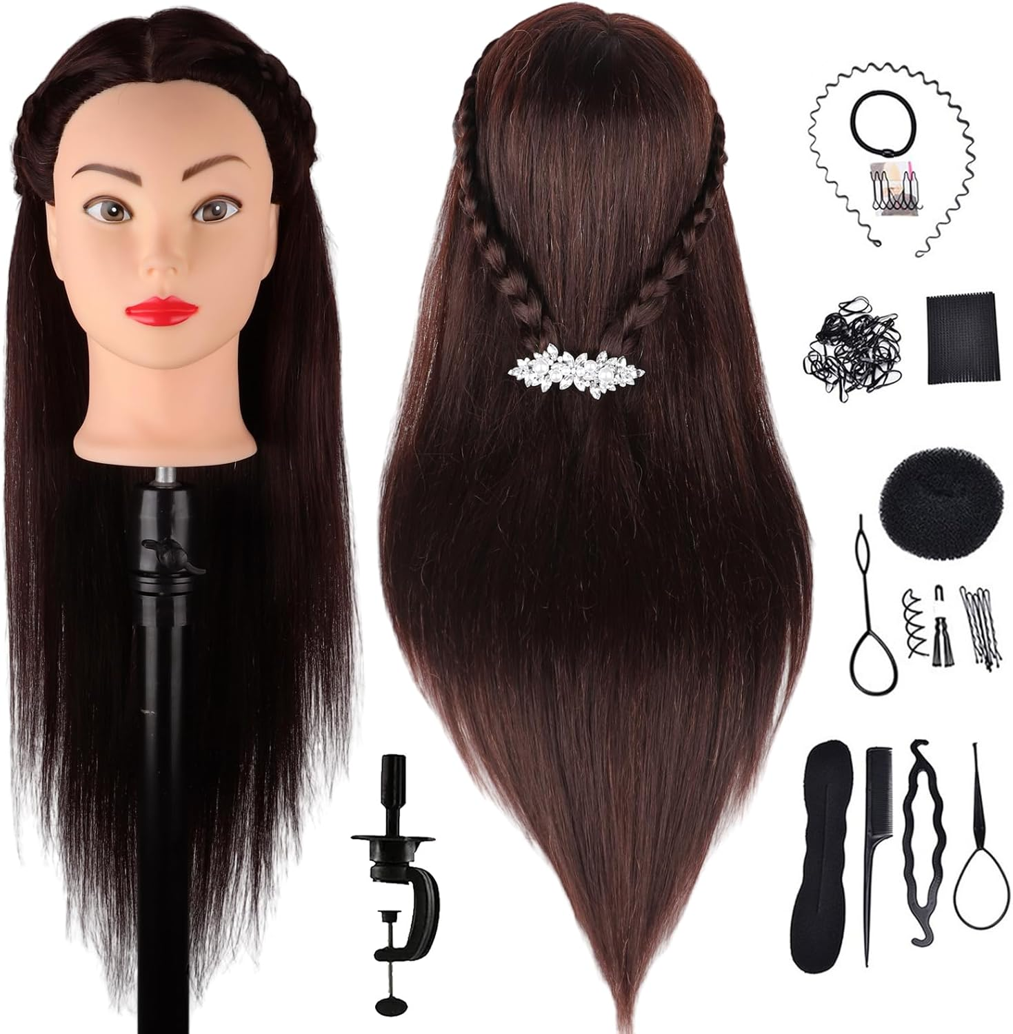 DaizySight Hair Styling Training Head with 60% Real Human Hair, 23" Dark Brow... - Picture 8 of 16