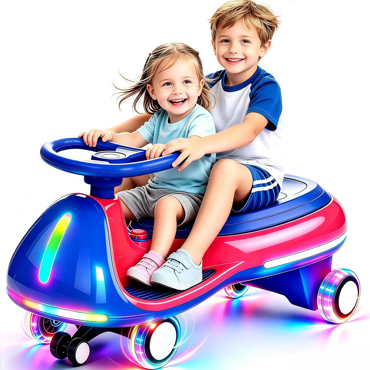 12V Electric Wiggle Car for Kids, 2 Seater, Blue