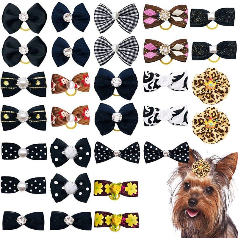 JpGdn 30PCS/15PAIRS Pink Dog Hair Bows with Rubber Bands Puppy Hair Bowknot T... - Picture 3 of 3