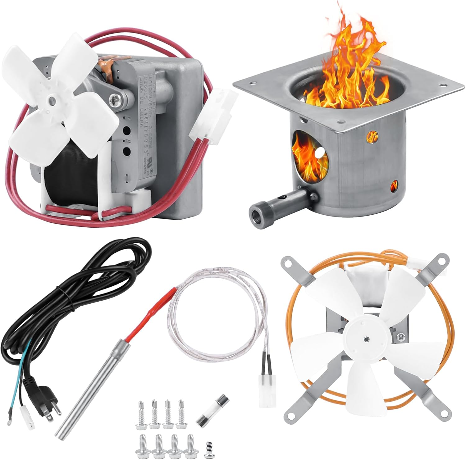 Upgraded Grill Replacement Parts Kit for Pit Boss, Traeger Pellet Grills, Include 2.0RPM Auger Motor, Fire Burn Pot, Hot Rod Ignitor, Induction Fan and 8Ft Power Cord Parts for Camp Chef, Z Grills