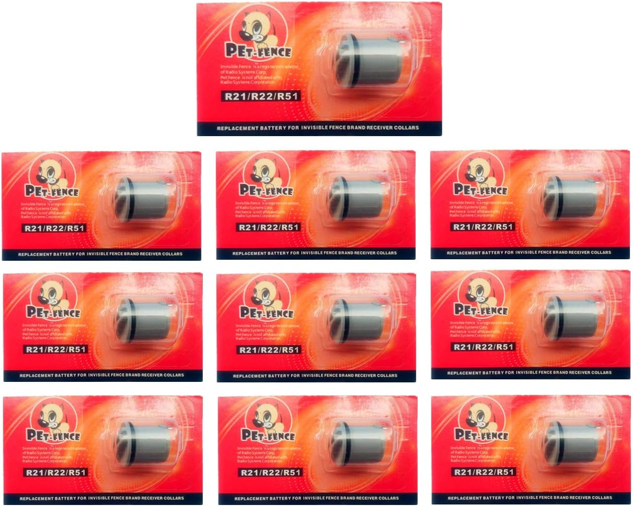 Pet-Fence Compatible for Invisible Fence Battery for Dog Collar, Batteries for Dog Collars Invisible Fence Brand Power Cap R21,R22,R51,Microlite Collars Safe and Durable (10 Pack)