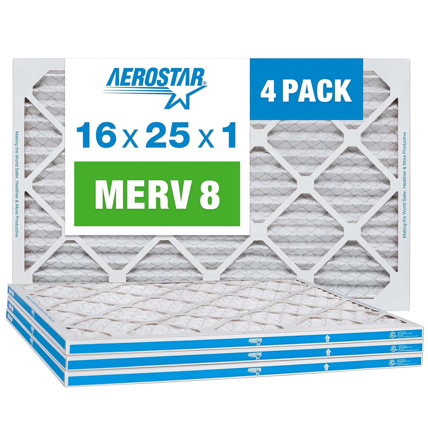 16X25X1 MERV 8 - 4 Count - High Efficiency Pleated HVAC, Furnace & Air Conditioner Filters - Removes Dust, Lint, Mold & Allergy-Causing Pollen