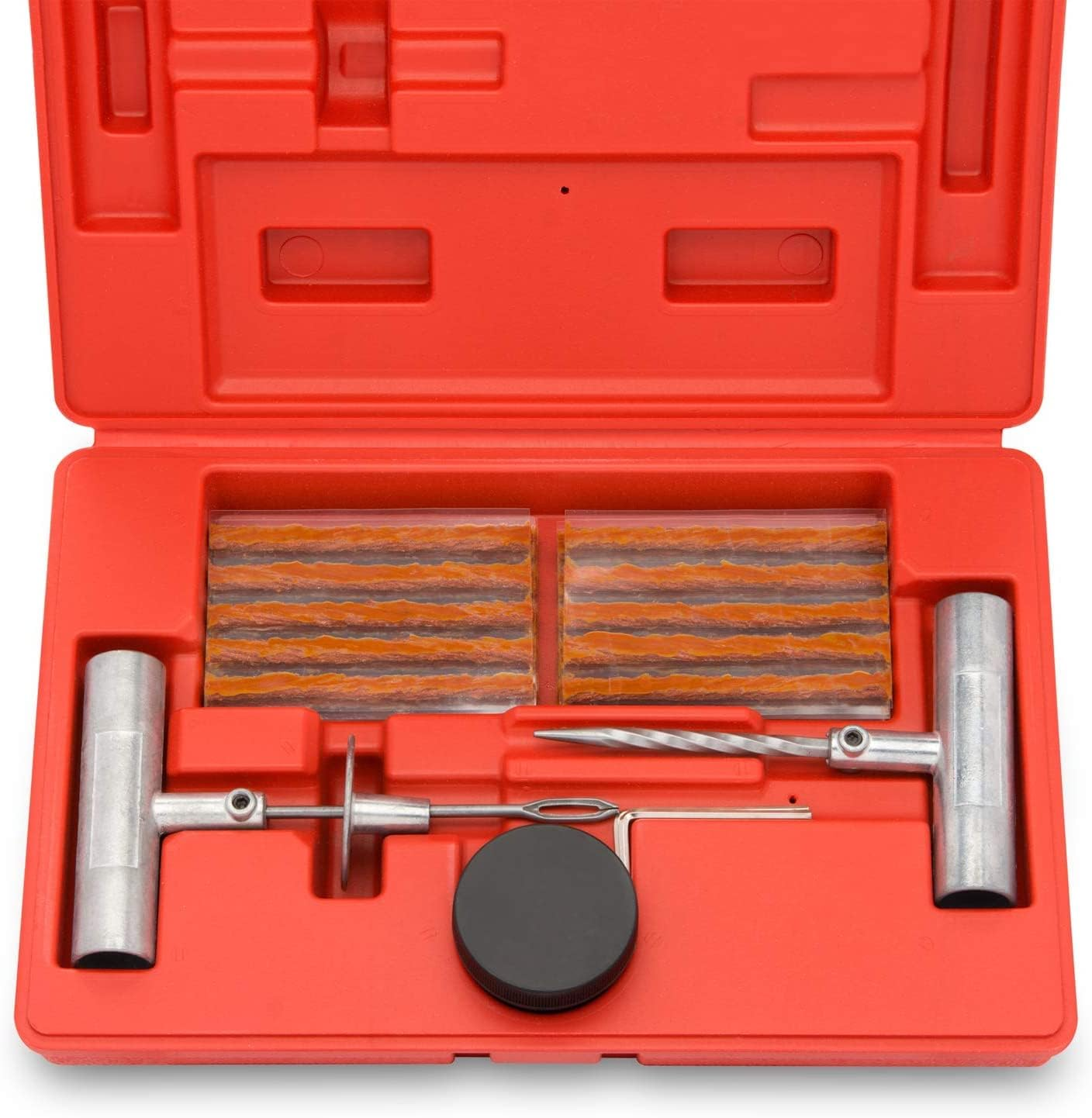 50002L -35 Piece Tire Repair Universal Heavy Duty Tire Repair Kit with Plugs, Fix A Flat Tire Repair Kit, Ideal for Tires on Cars, Trucks, Motorcycles, ATV Roadside Emergency, Tire Plug Kit
