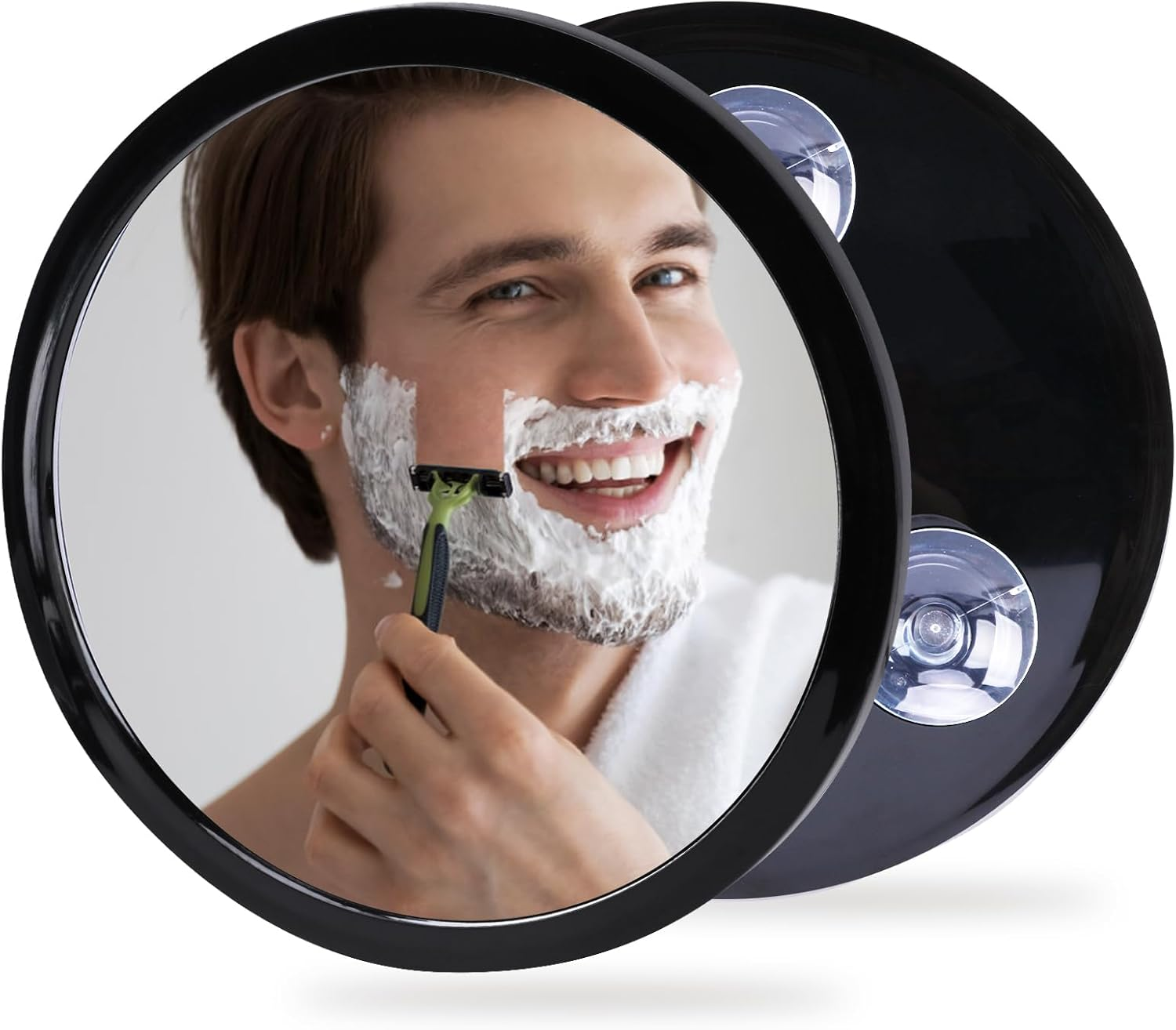 Fogless Shower Mirror for Shaving and Makeup with 3 Removable Powerful Suction Cups, Shatterproof anti Fog Mirror for Shower and Bathroom, Glassless Safety Kids Mirror (Black)