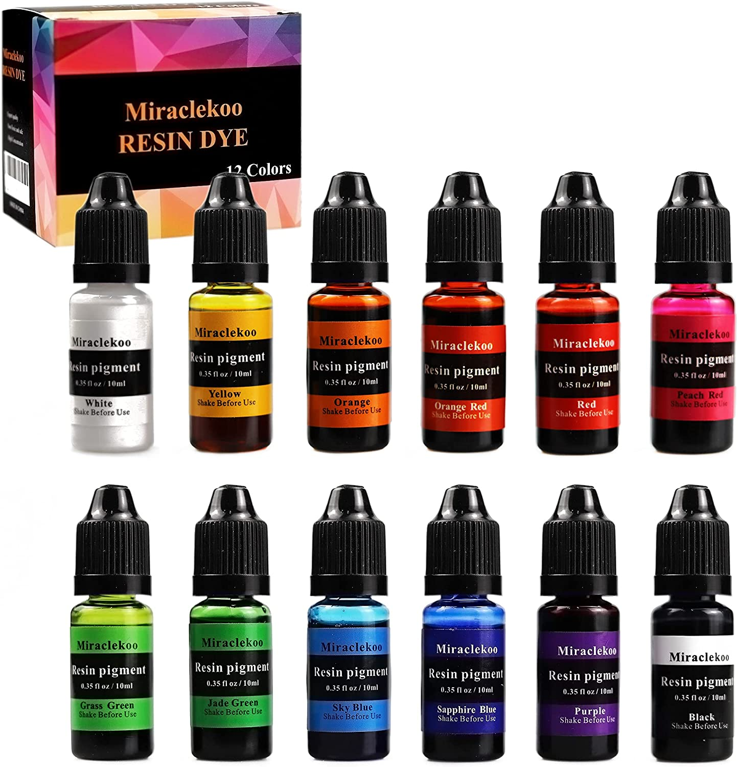 12 Colors Epoxy Resin Color Dye Colorant Liquid Epoxy Resin Pigment,10Ml Each,Translucent