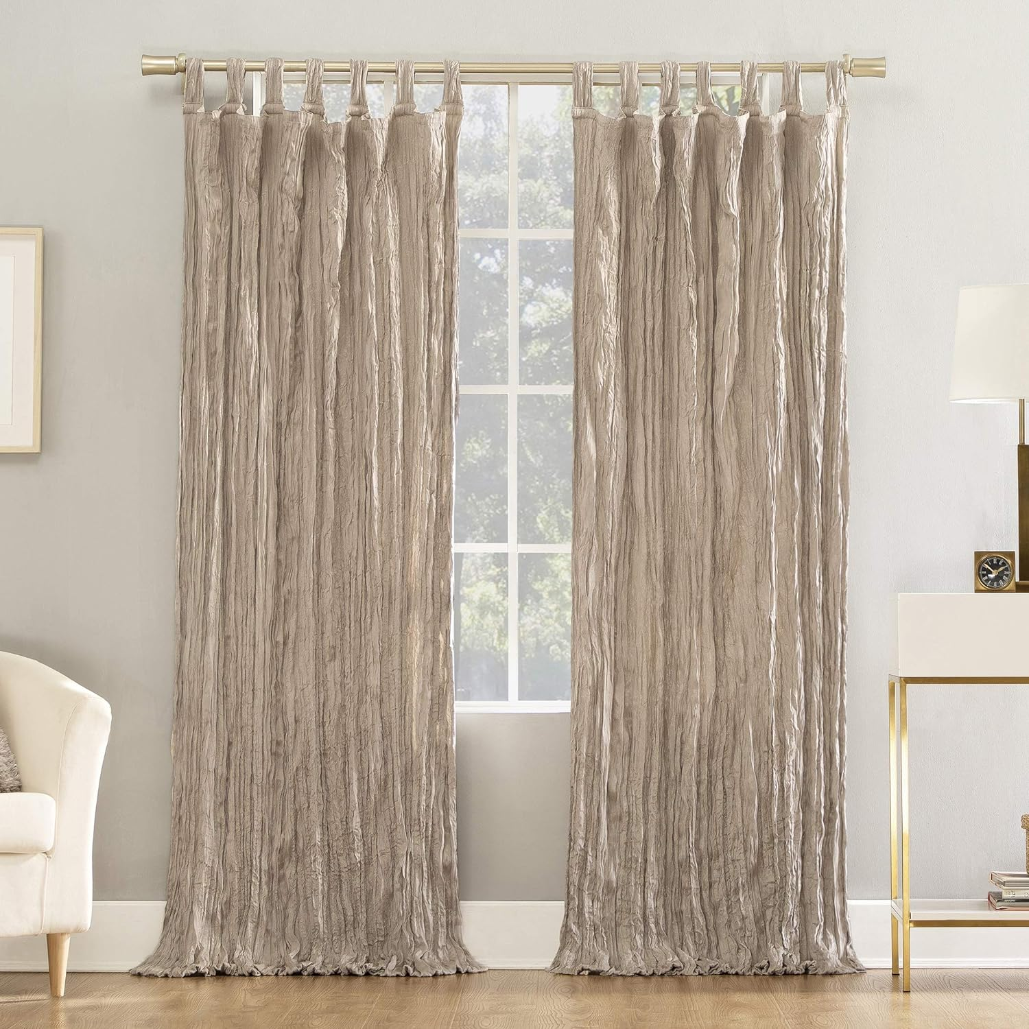 Odelia Distressed Velvet Semi-Sheer Tab Top Curtain Panel, 50