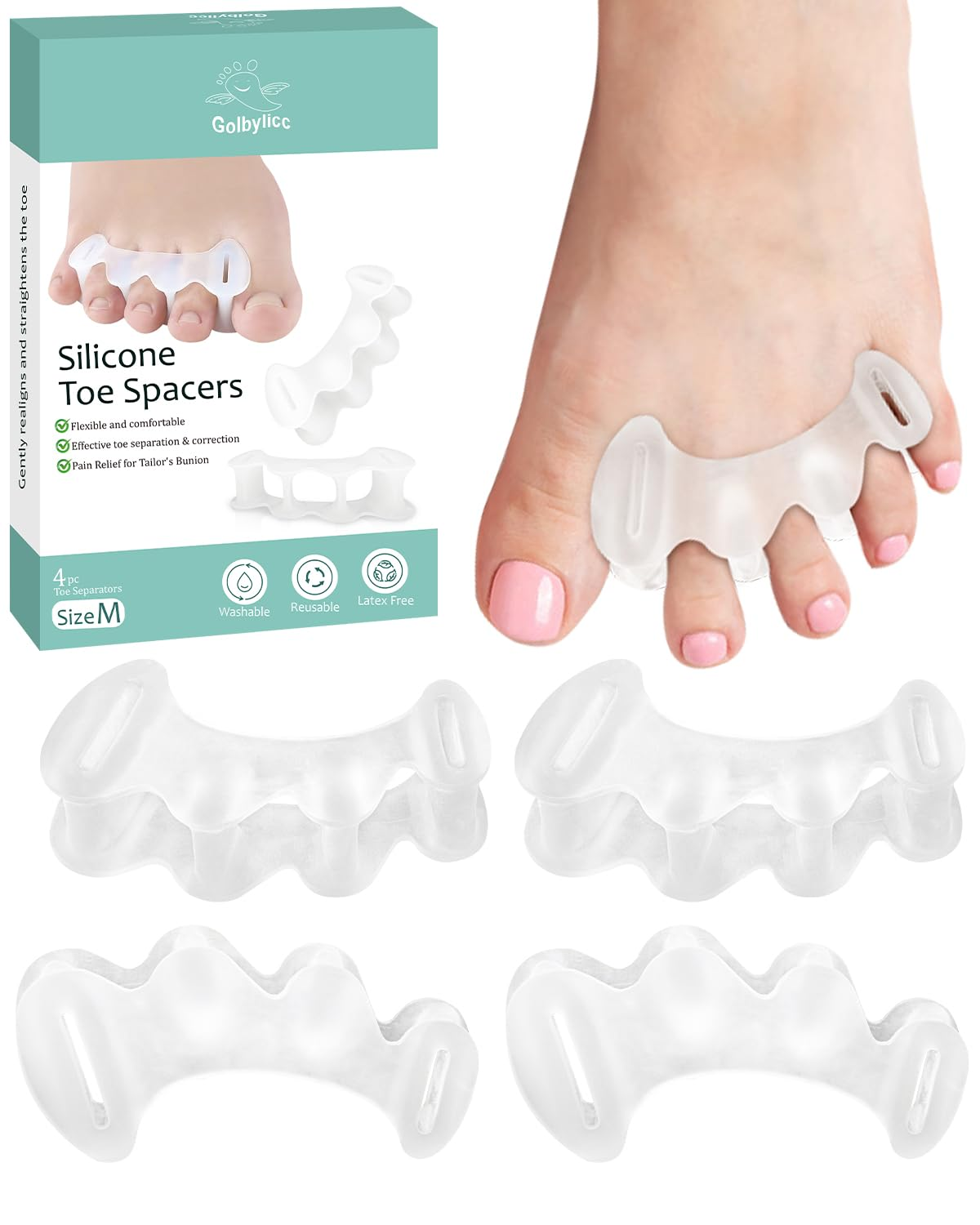 2 Pairs Toe Spacers Gel Silicone Toe Separators for Women Men to Correct Bunion Toes, Hammer Toes, Soft Big Toe Straightener Toe Corrector Toe Spreader for Feet Relief, Plantar Fasciitis