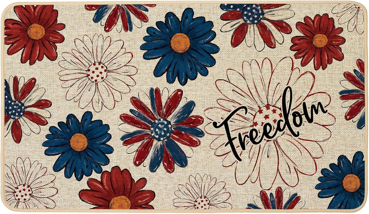 Patriotic Floral Doormat 17x29 Inch with Non-Slip Rubber Backing