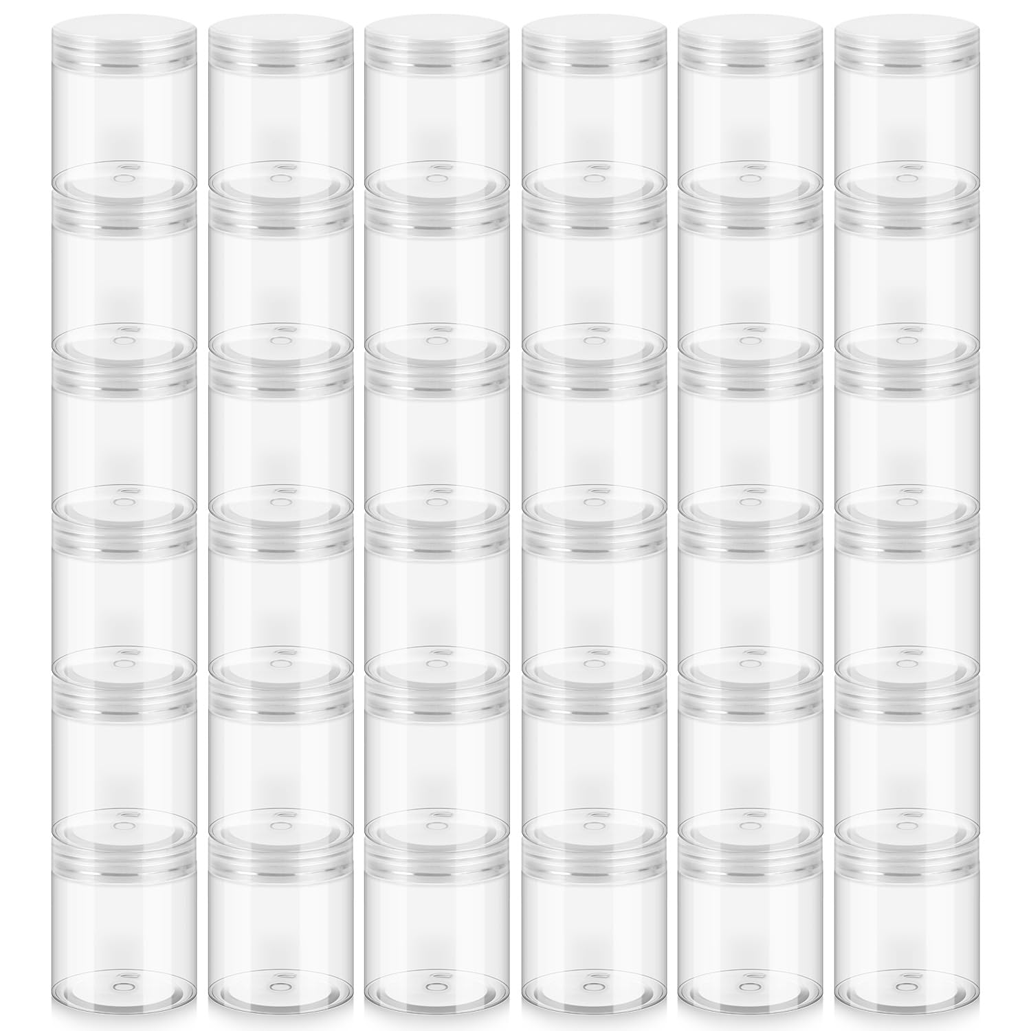 36 Pack 8 OZ Plastic Jars with Lids Clear Cosmetic Containers for Storage | Reusable, Refillable Transparent Travel Container for Lotion, Cream, Powder, Beauty Product and Small Accessories - White