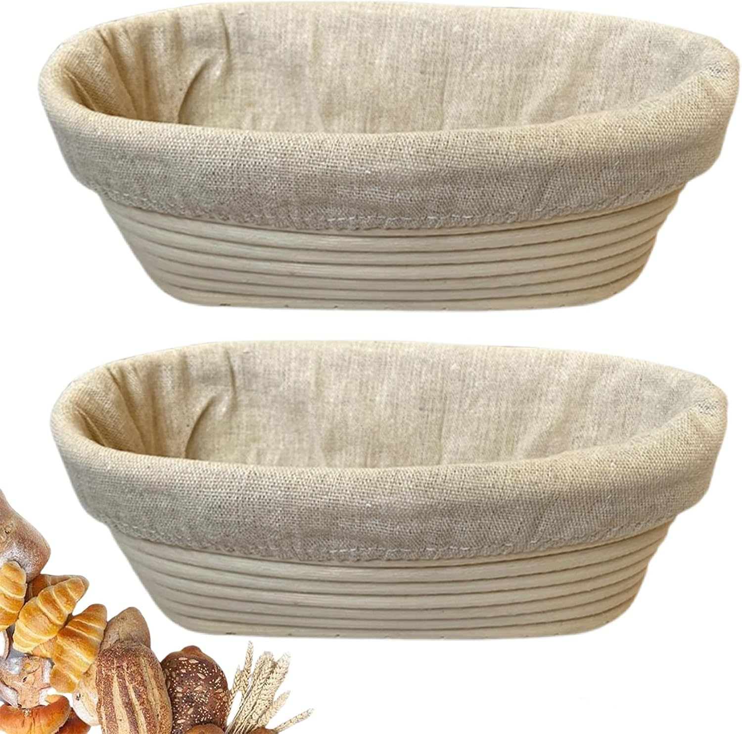 10 Inch Oval Bread Banneton Proofing Basket Set of 2, Sourdough Proofing Basket Kit for Artisanal Baking – Bread Making Tools for Professional & Home Bakers (10 Inch Oval- 2 Pack)