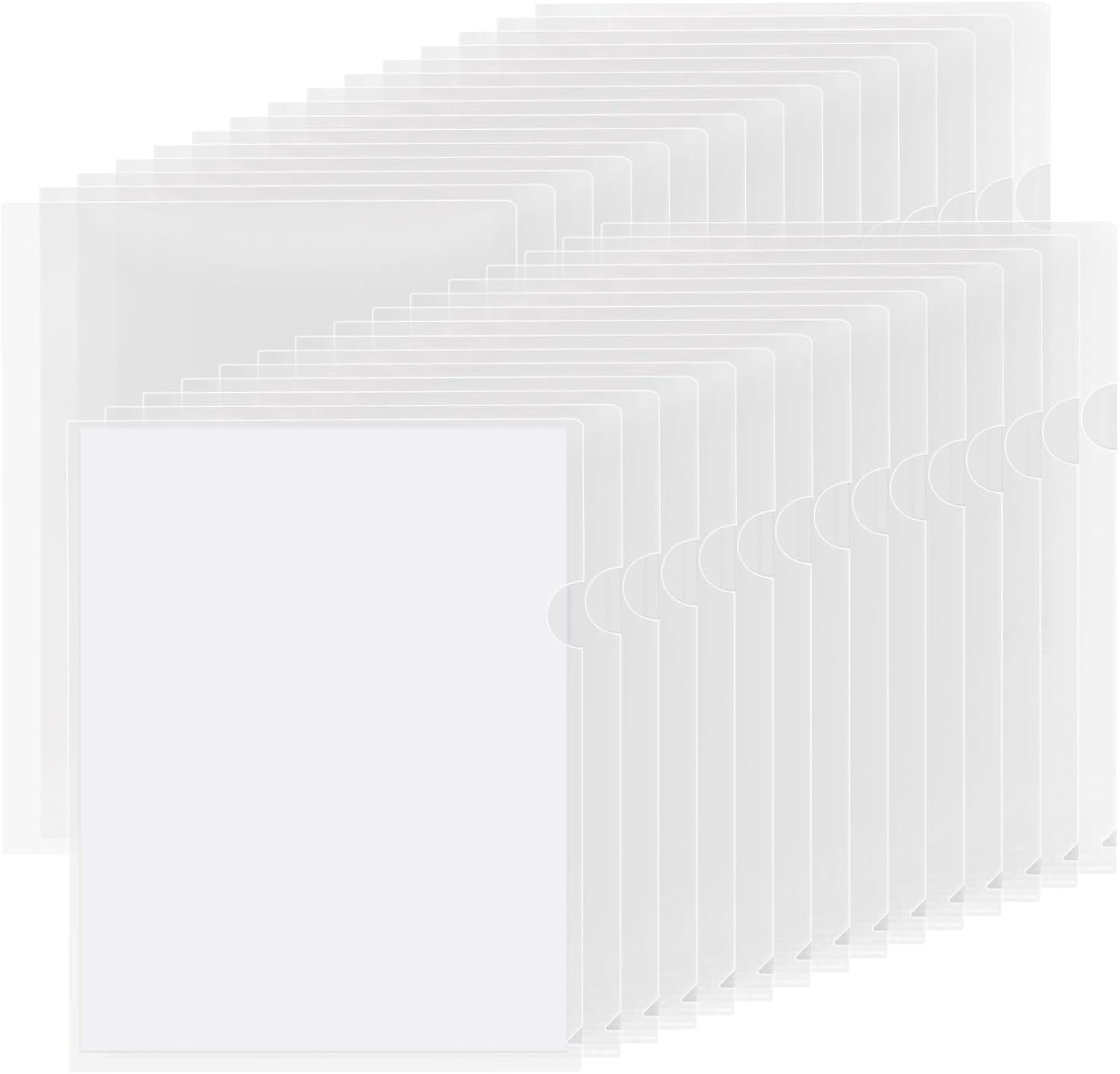 Clear Folders Sleeves Plastic Documents Project Pockets 48 Pack, Fits Letter Size 8.5x11 Paper, L-Shaped File Jackets, Acid-Free Poly Plastic, Transparent