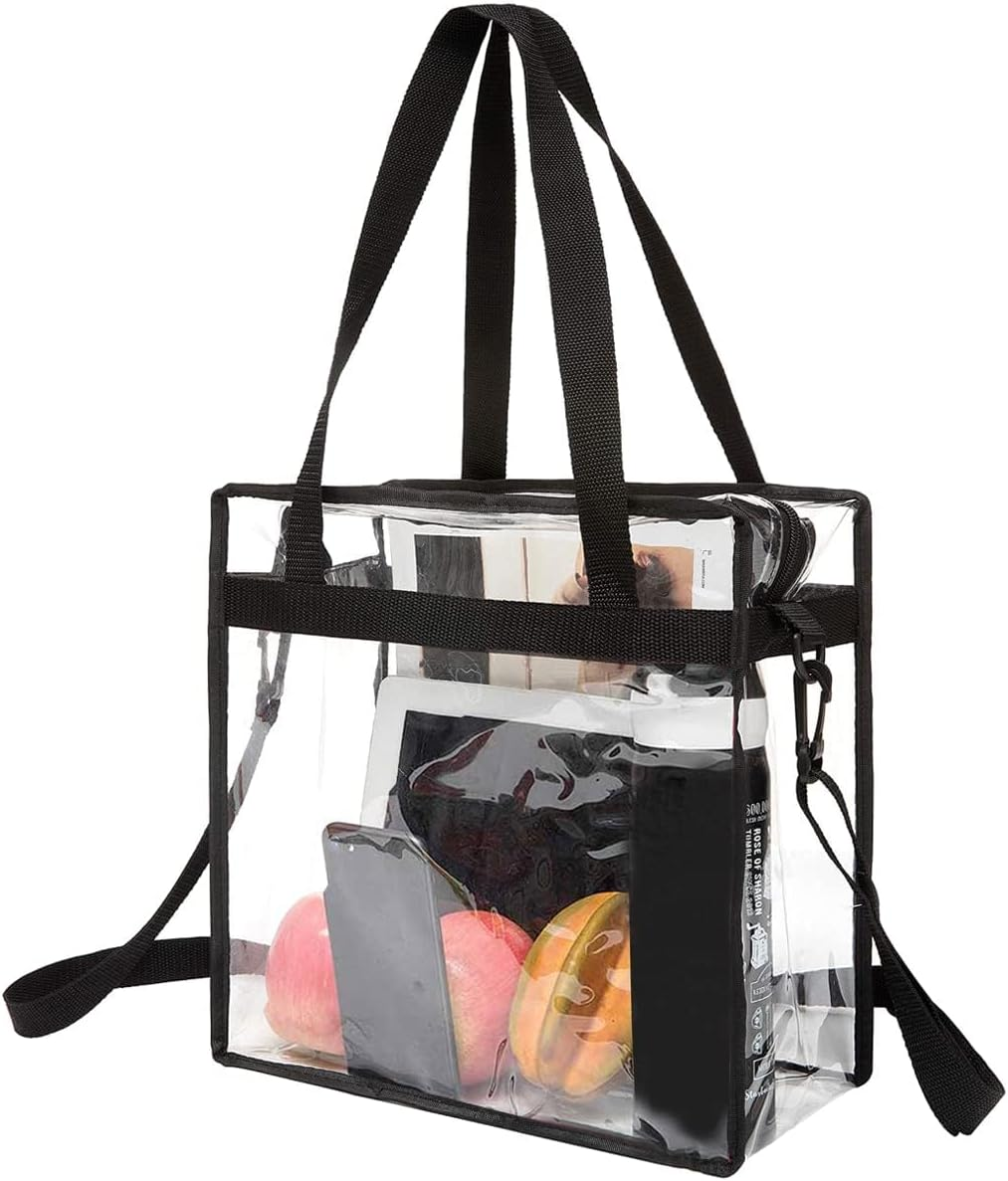 Clear Bags Stadium Approved Clear Tote Bag with Zipper Closure Crossbody Shoulder Bag with Adjustable Strap(12X12X6In)