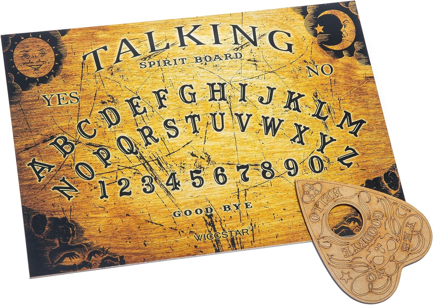 Wiccan Star Wooden Ouija Board Game with Planchette and Detailed Instruction