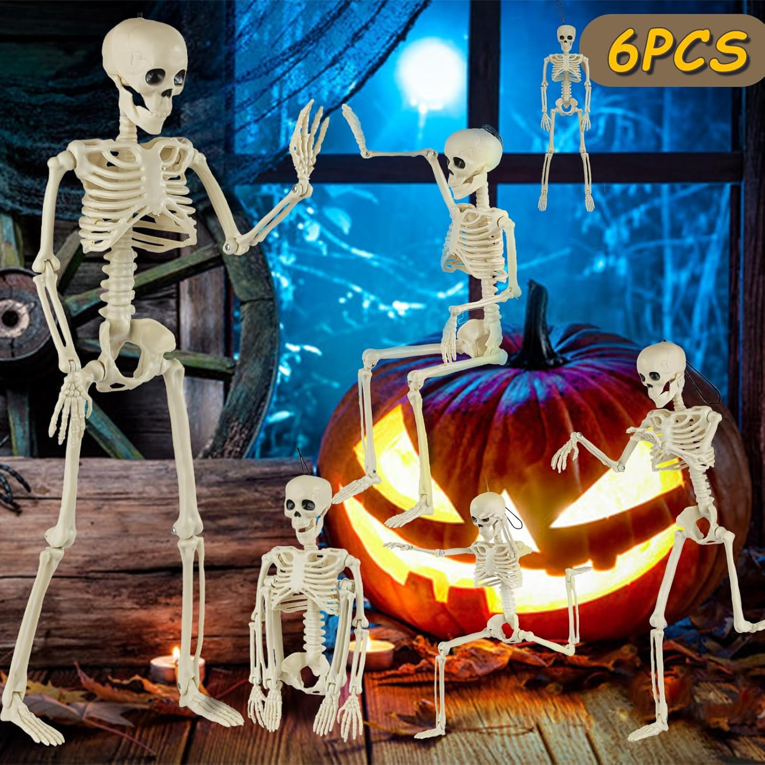 6 Packs Skeleton Halloween Decorations Outdoor with 16