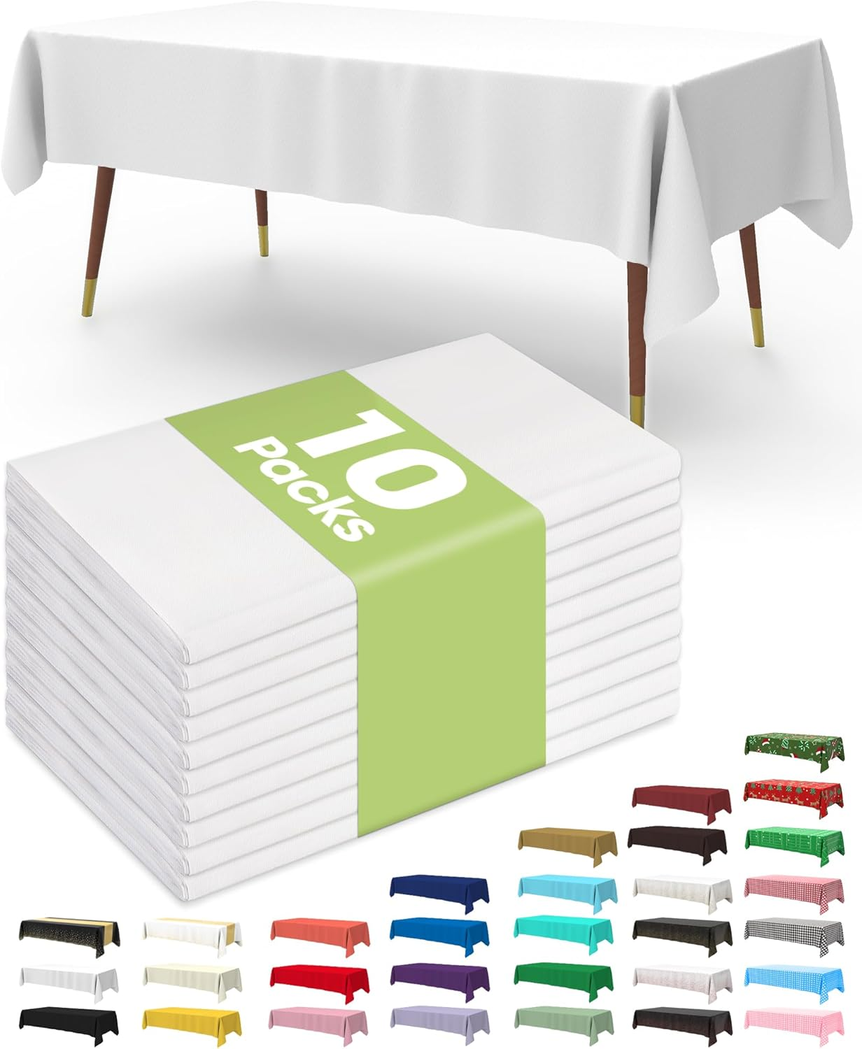 Plastic Table Cloth Disposable 10 Pack, 54 X 108 Inch Table Cloths White