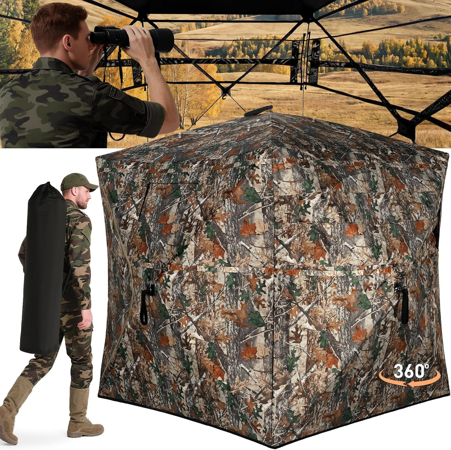 Hunting Blind, 360° See through Ground Blind for 2-4 Person