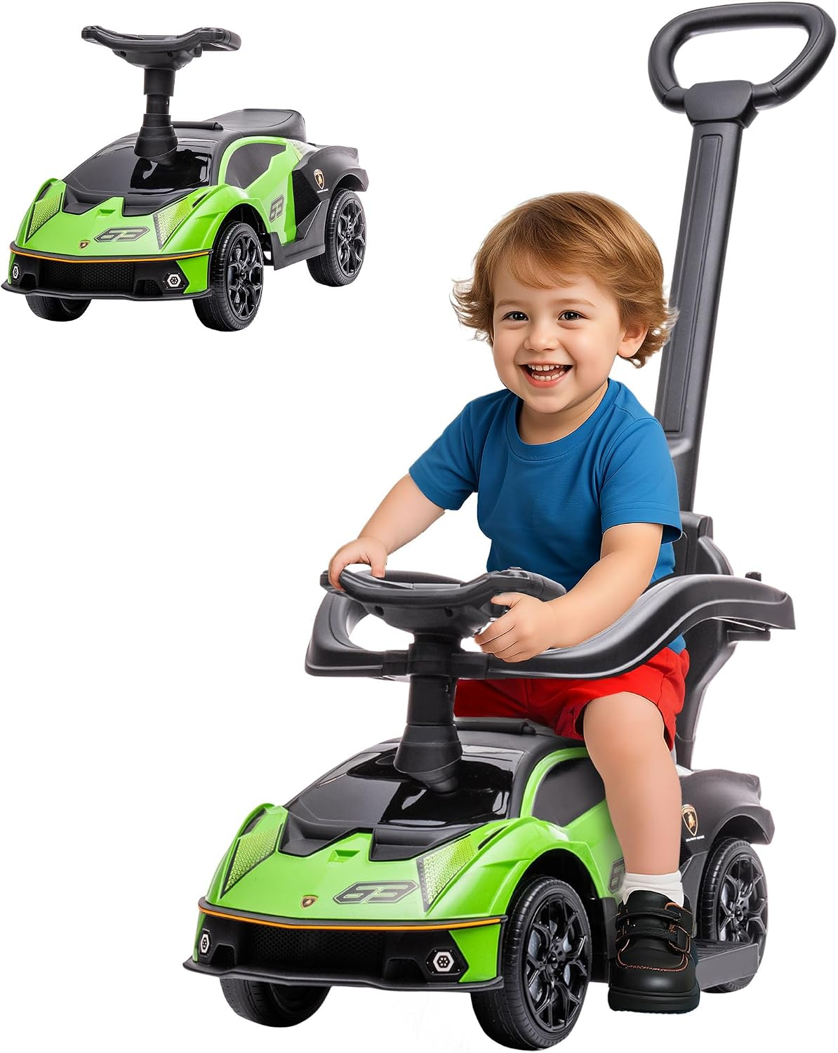 2-In-1 Ride on Push Car for Toddlers 1-3 Licensed Lamborghini Green