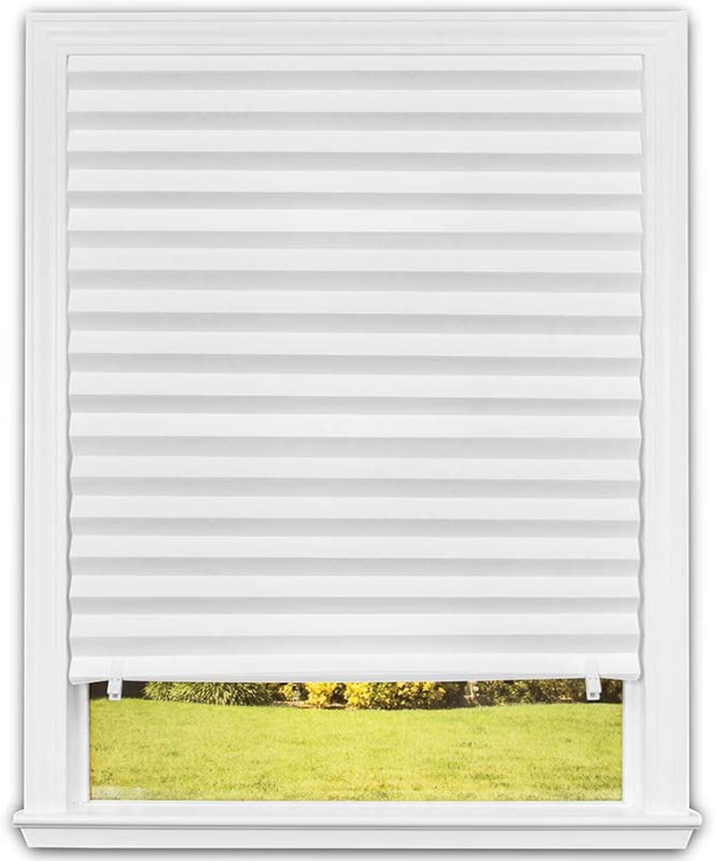 No Tools Light Filtering Pleated Paper Shade, White, 36