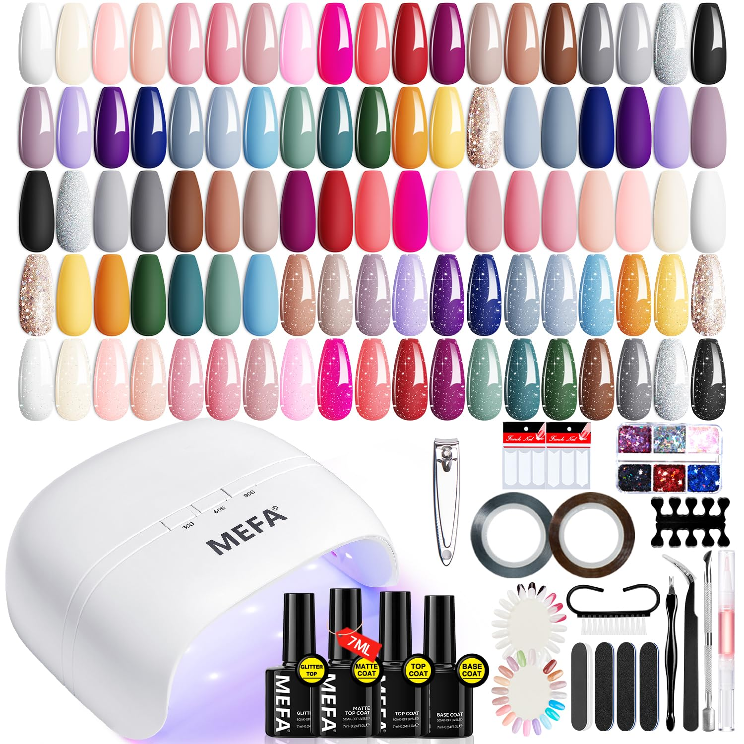 60 Pcs Gel Nail Polish Kit with U V Light, 32 Colors All Seasons Nude Gel Nail Polish Set with Base and Matte/Glossy Glitter Top Coat Nail Art DIY Decorations Manicure Tools Gifts for Women