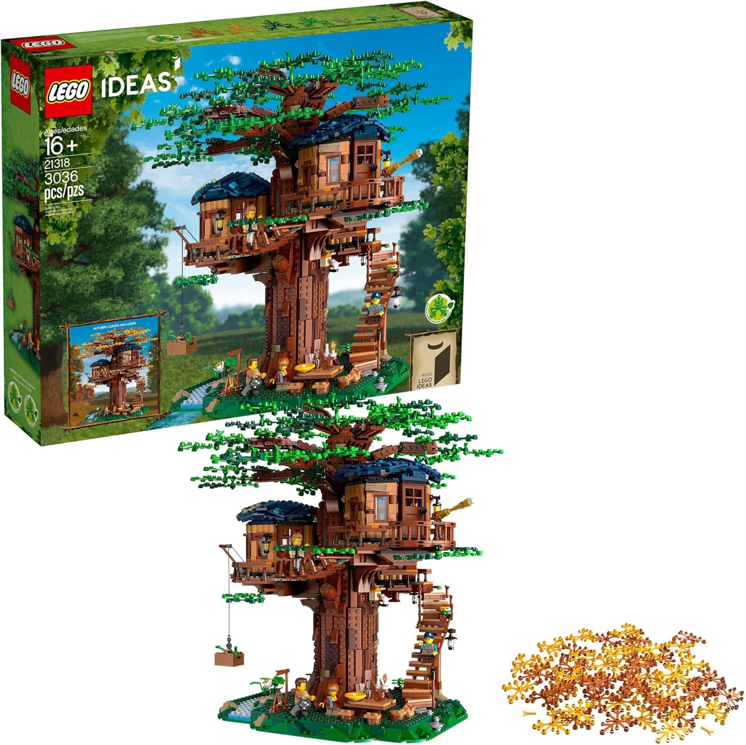 LEGO Ideas Tree House 21318, Model Construction Set for 16 plus Year Olds with 3 Cabins, Interchangeable Leaves, Minifigures and a Bird Figure