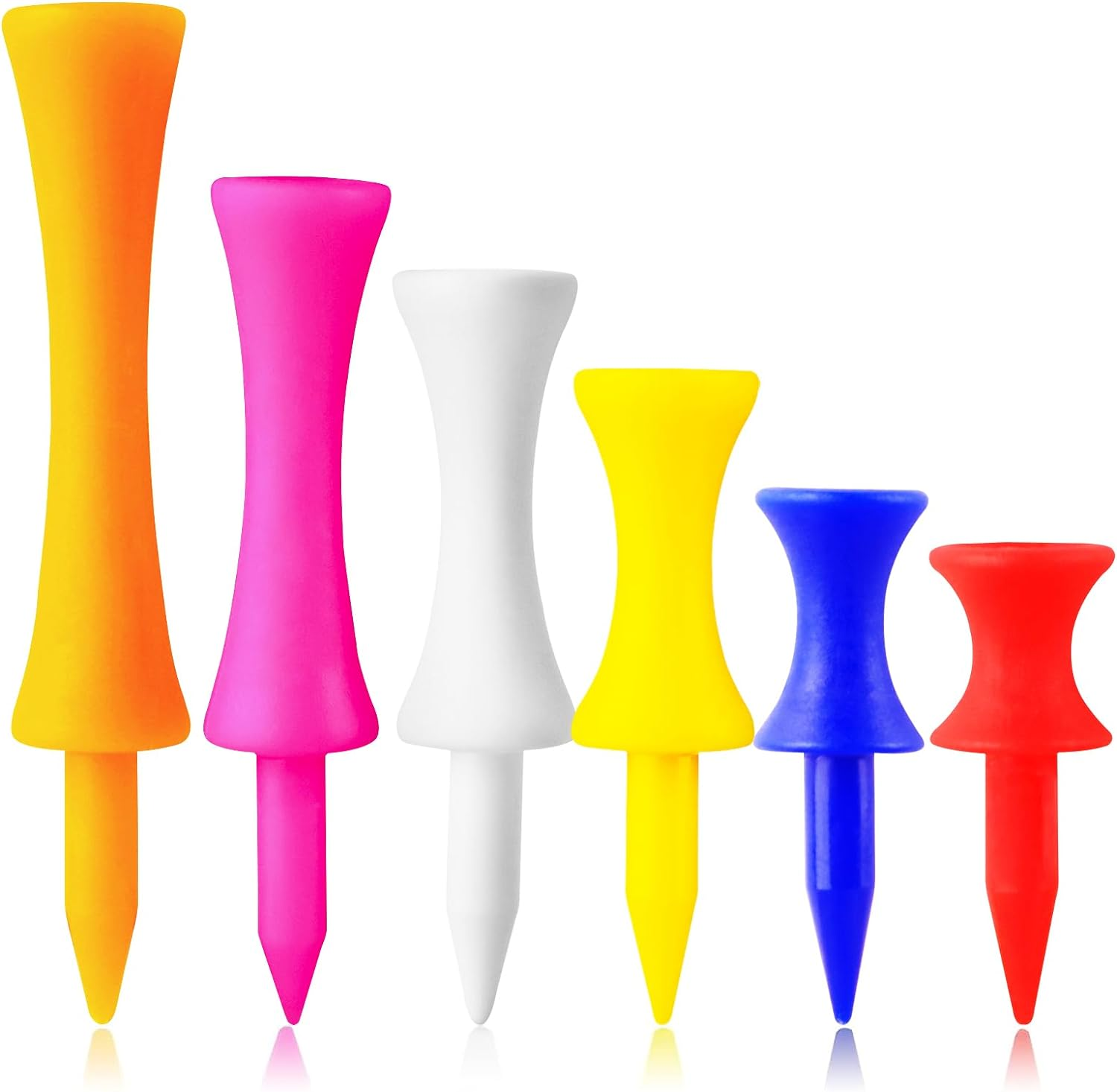 Plastic Golf Castle Tees Step down Unbreakable Mixed or Same Height Value 100 Count, 2 3/4, 2 1/4, 2, 1 3/4, 1 1/2 Inch Length Colorful for Practice