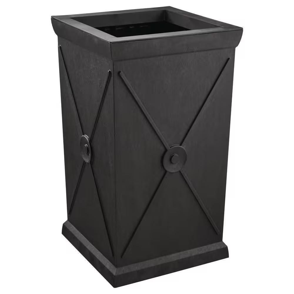 Eldon Medium Black Rubber Recycled Self-Watering Tall Square Planter (14.9 In. L X 14.9 In. W X 26 In. H)
