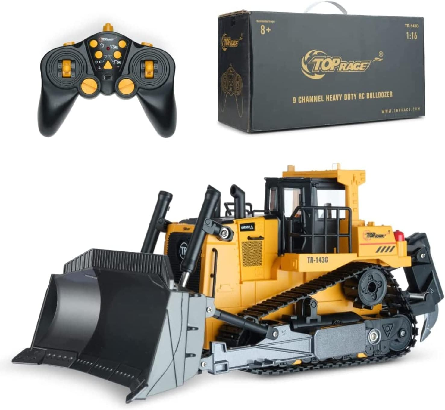 RC Bulldozer Toys for Boys - Remote Control Construction Vehicle with Metal Shovel - Heavy-Duty Front Loader - 5 Channel Remote Control Backhoe - RC Bulldozer for Adults and Kids