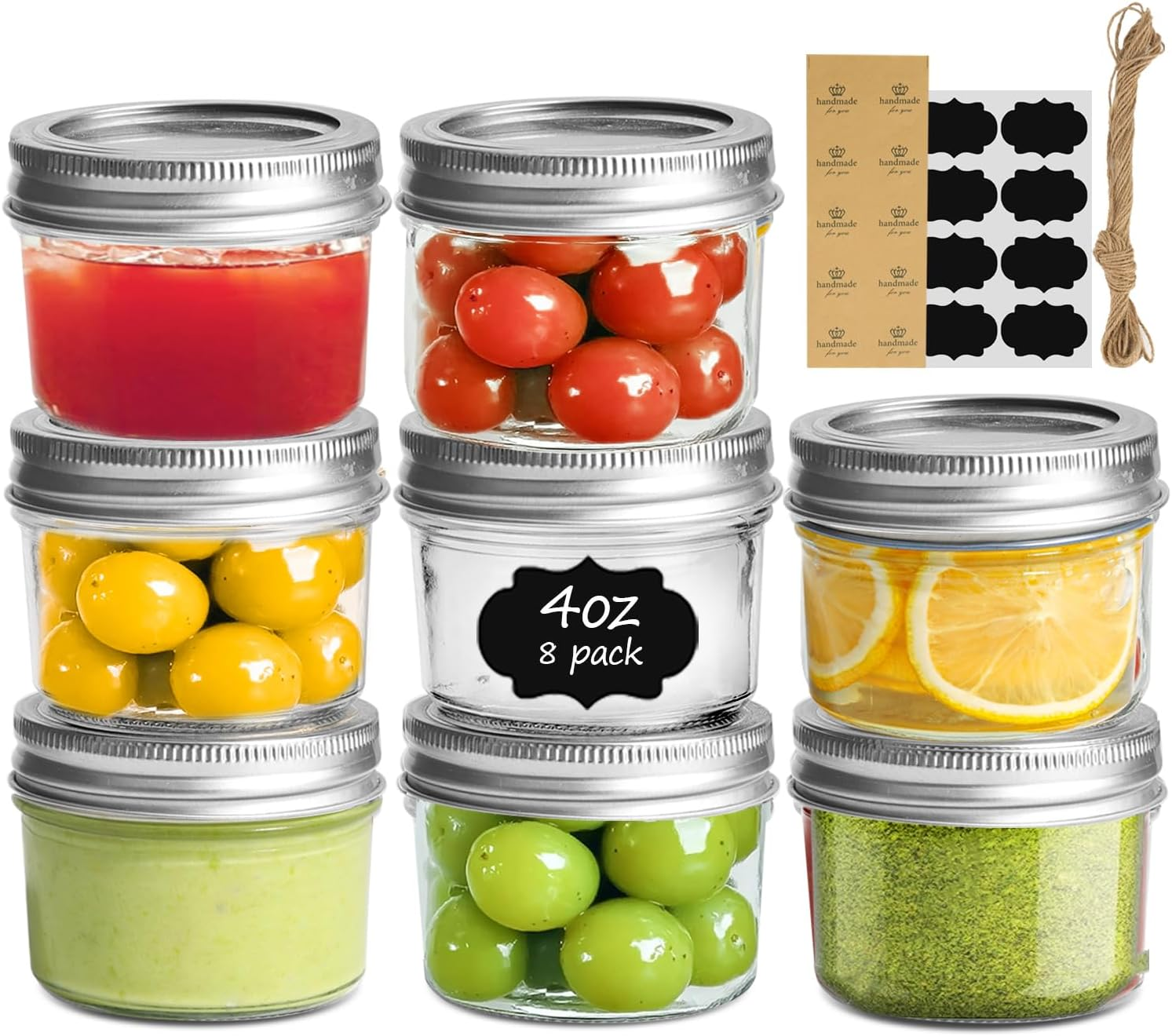 Mini Mason Jars 4Oz - 8 Pack, Regular Mouth Mason Jar with Lids and Seal Bands, Small Glass Canning Jar for Spice, Jam, Honey, Jelly, Dessert, Shower Wedding Favors, DIY Candles Decor